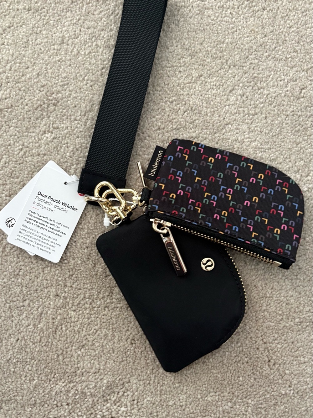 RARE Lululemon dual pouch wristlet NWT LUBM/BLK/GOLD